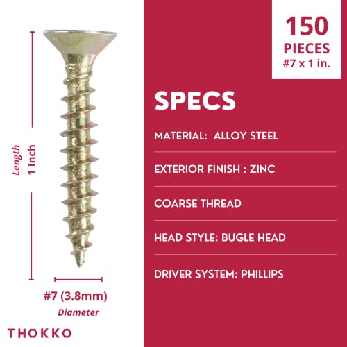 Thokko Zinc Coated Coarse Thread Countersunk Phillips Heavy Duty Wood/Self Drilling Drywall Screws with Bugle Head