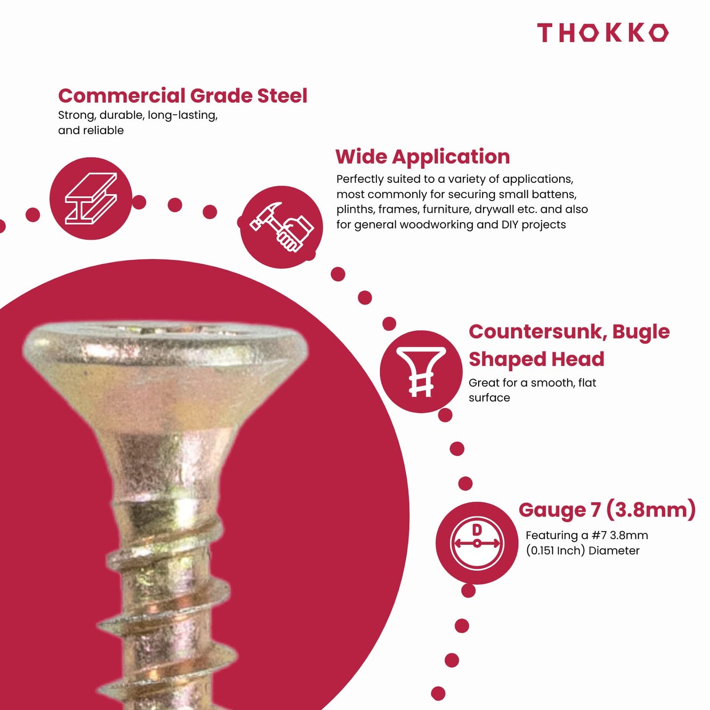 Thokko Zinc Coated Coarse Thread Countersunk Phillips 7 Sizes Heavy Duty Wood/Self Drilling Drywall Screws with Bugle Head 180 pcs Screw Set