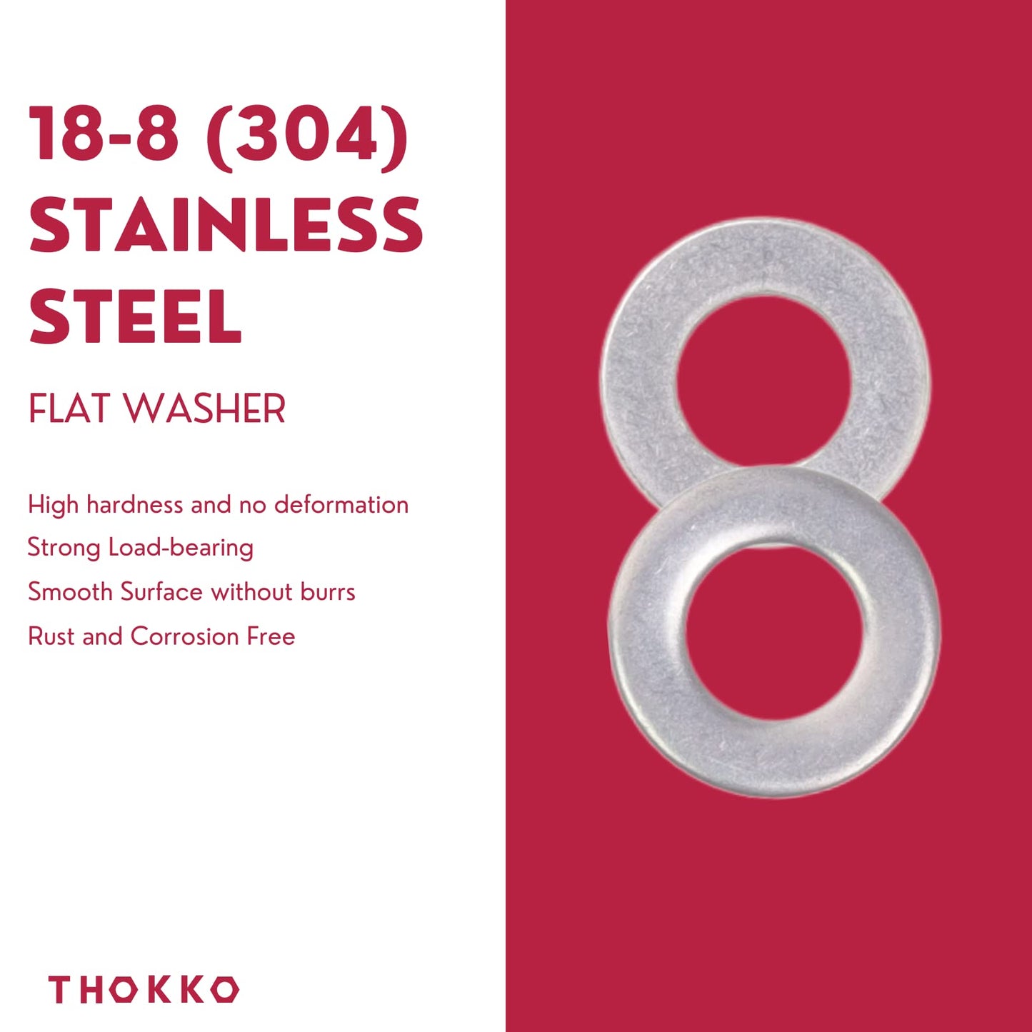 Thokko 304 (18-8) Stainless Steel Hardware Lock Flat Fender Washers