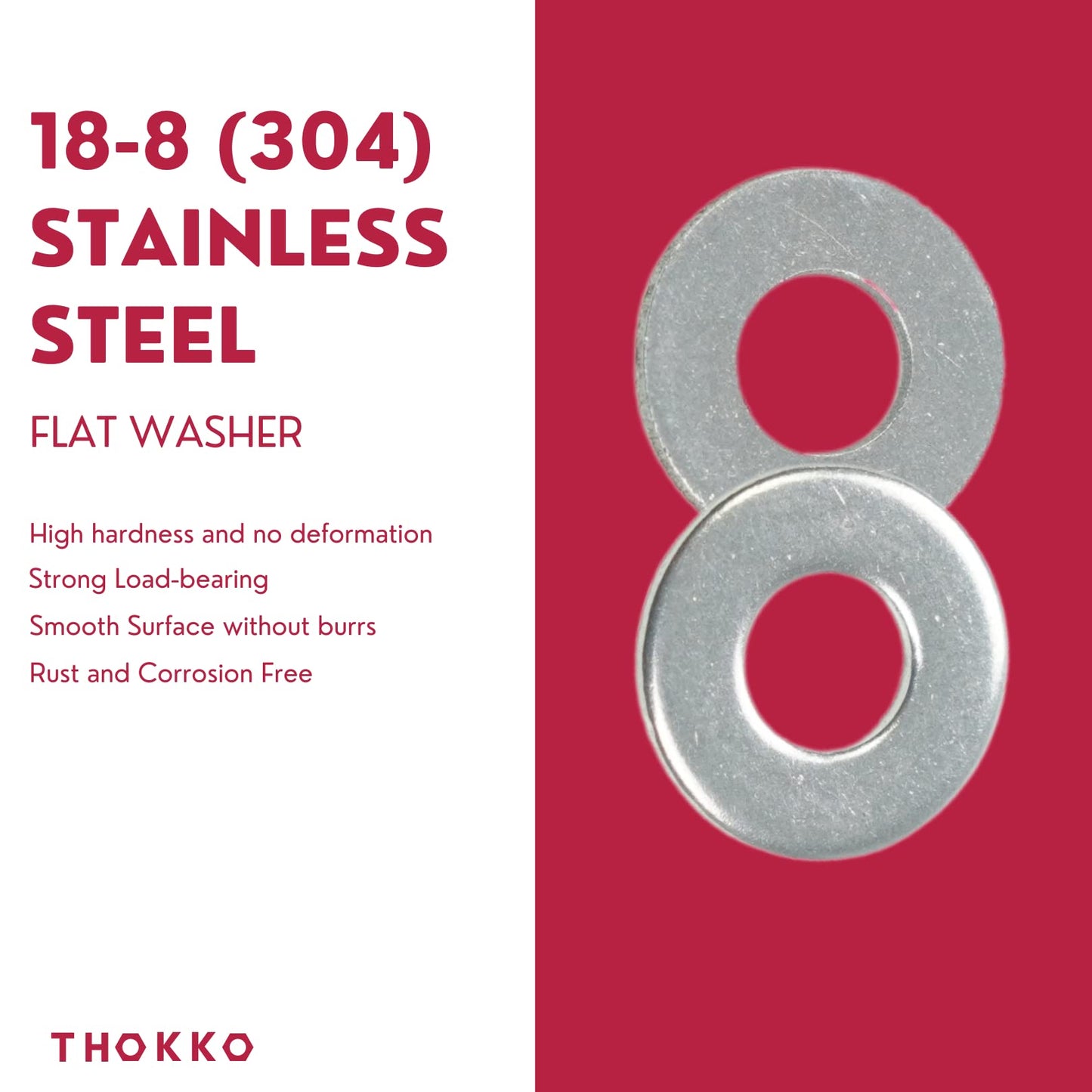 Thokko 304 (18-8) Stainless Steel Hardware Lock Flat Fender Washers