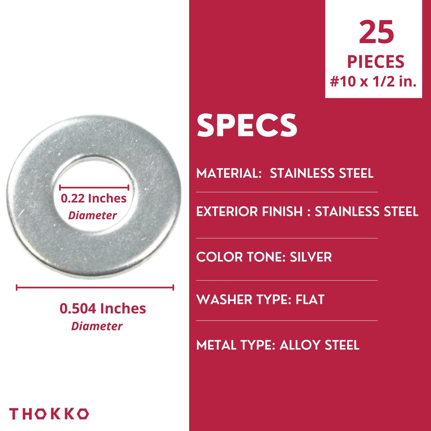Thokko 304 (18-8) Stainless Steel Hardware Lock Flat Fender Washers
