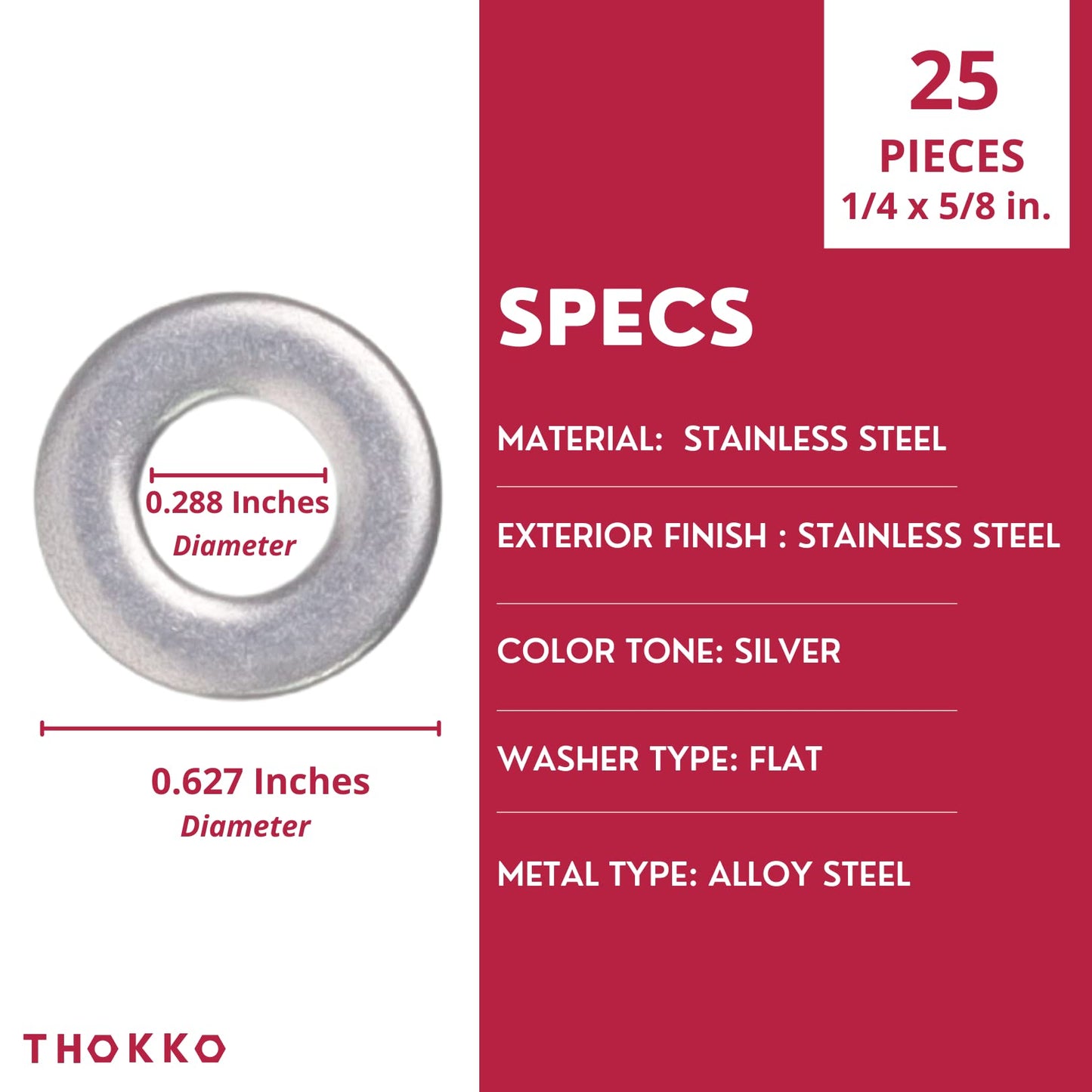 Thokko 304 (18-8) Stainless Steel Hardware Lock Flat Fender Washers