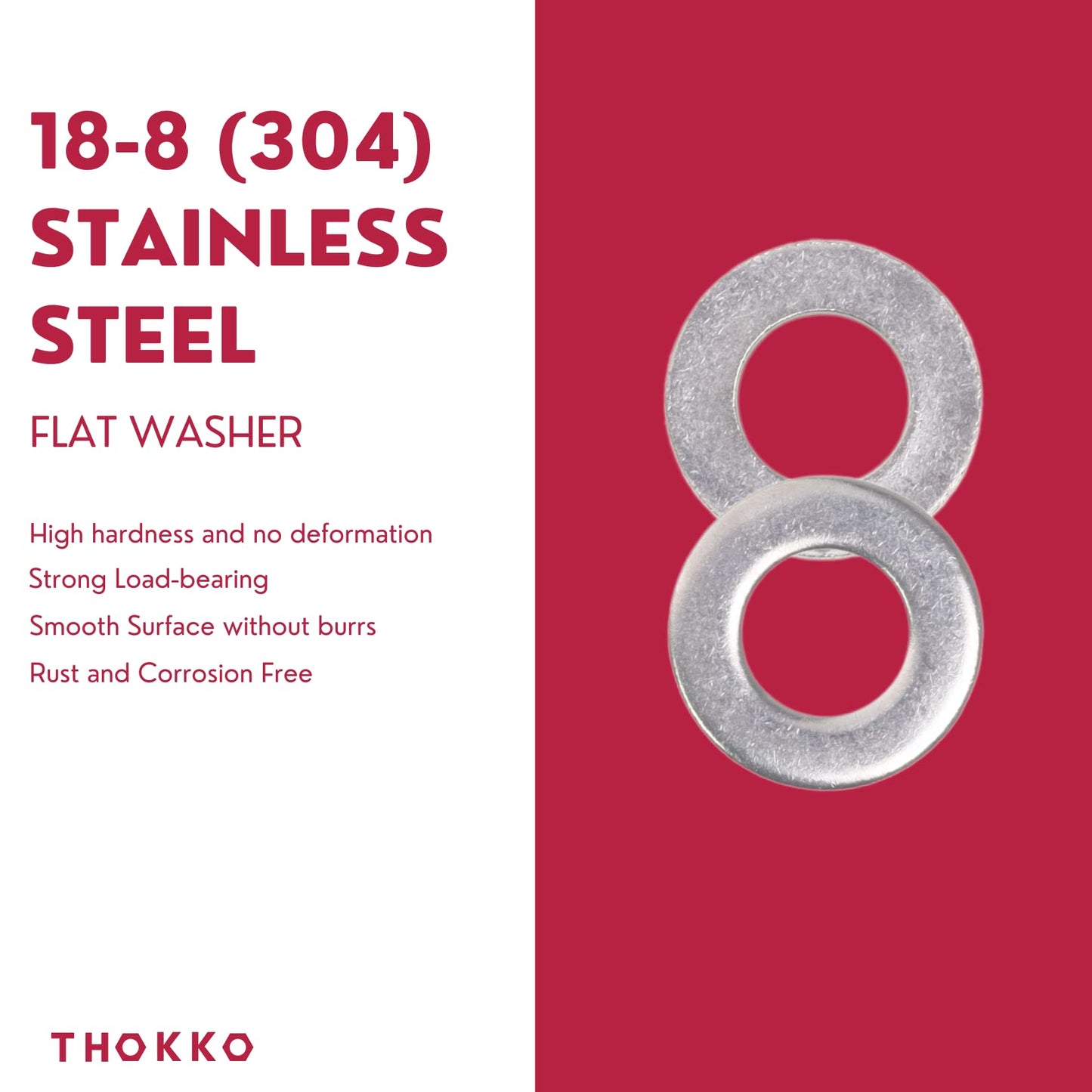 Thokko 304 (18-8) Stainless Steel Hardware Lock Flat Fender Washers