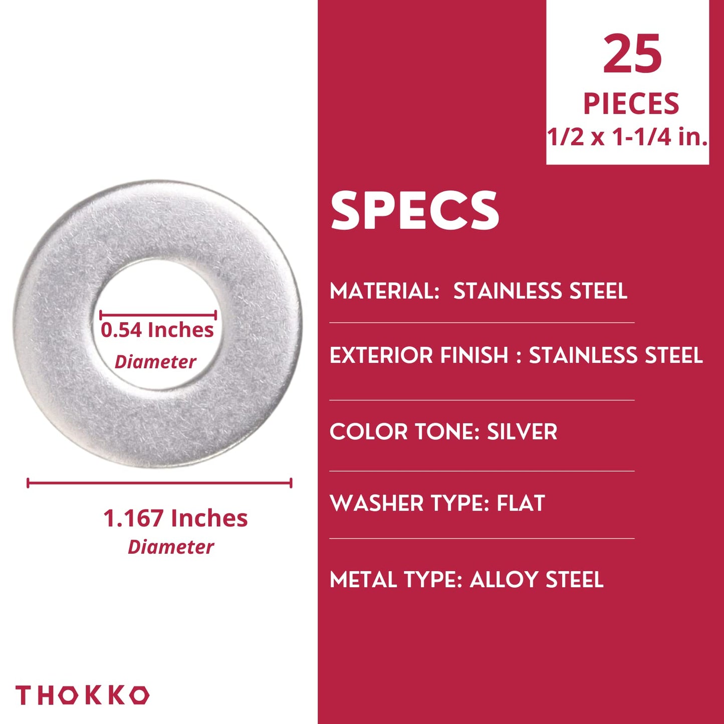 Thokko 304 (18-8) Stainless Steel Hardware Lock Flat Fender Washers
