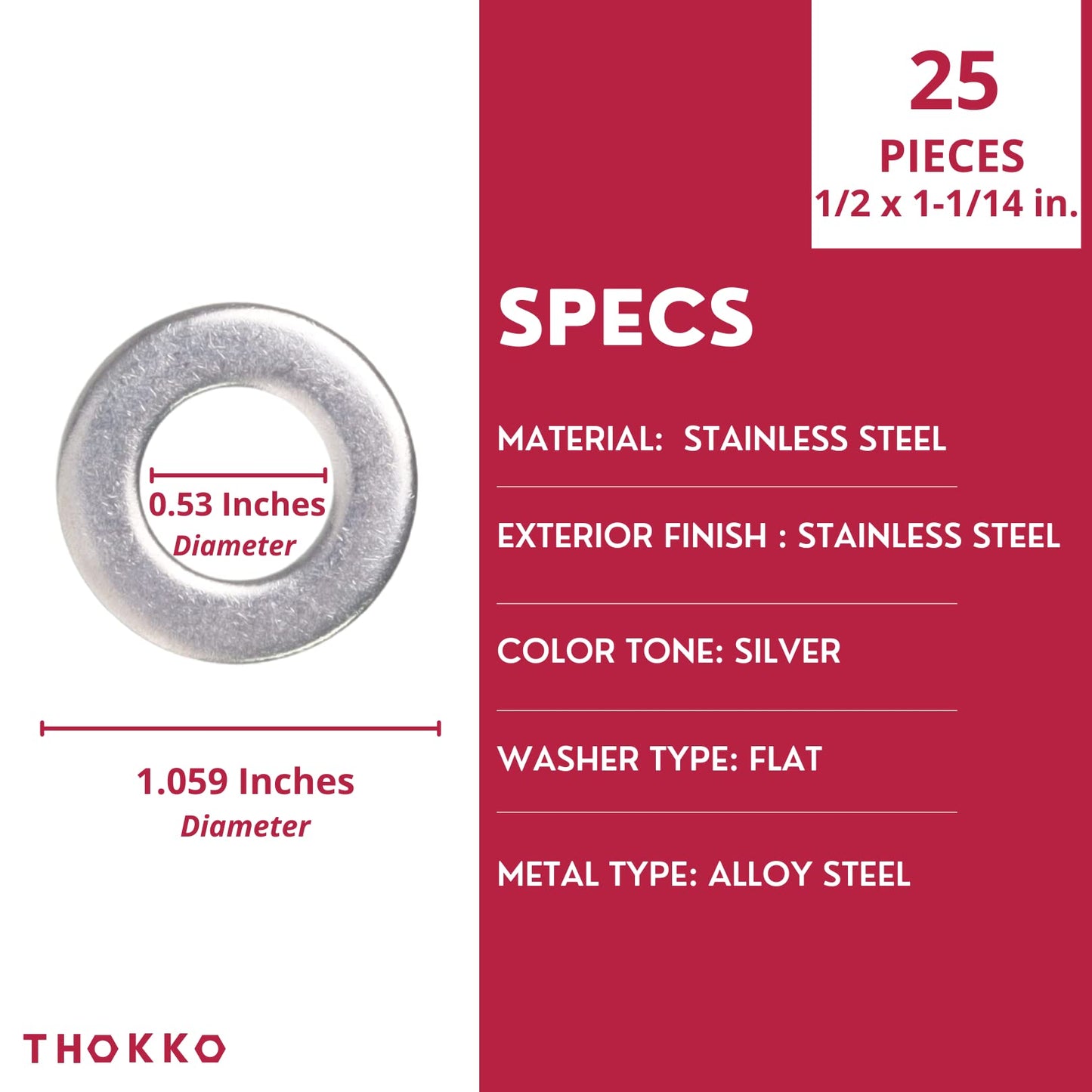 Thokko 304 (18-8) Stainless Steel Hardware Lock Flat Fender Washers