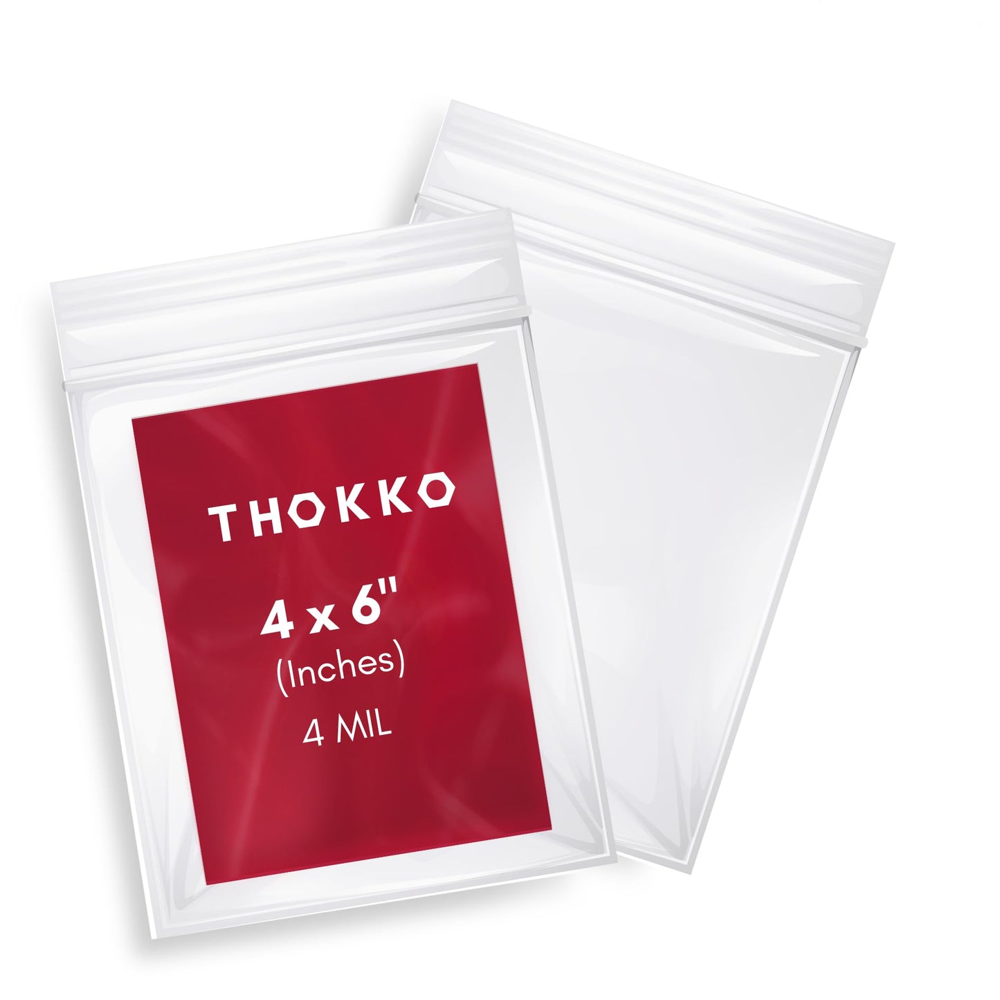 THOKKO Clear Reclosable Bags, Single Single Track Zipper 4 MIL Thickness Zip Plastic Poly Bags (500 Pcs)