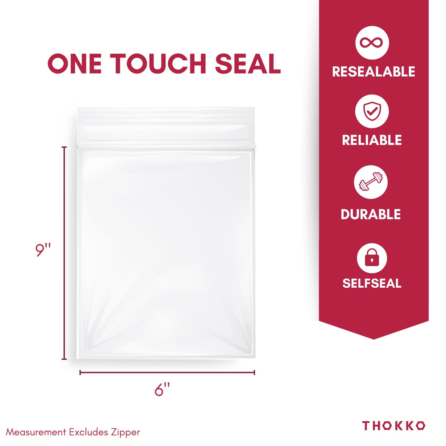 THOKKO Clear Reclosable Bags, Single Single Track Zipper 2 Mil Thickness Zip Plastic Poly Bags (100)
