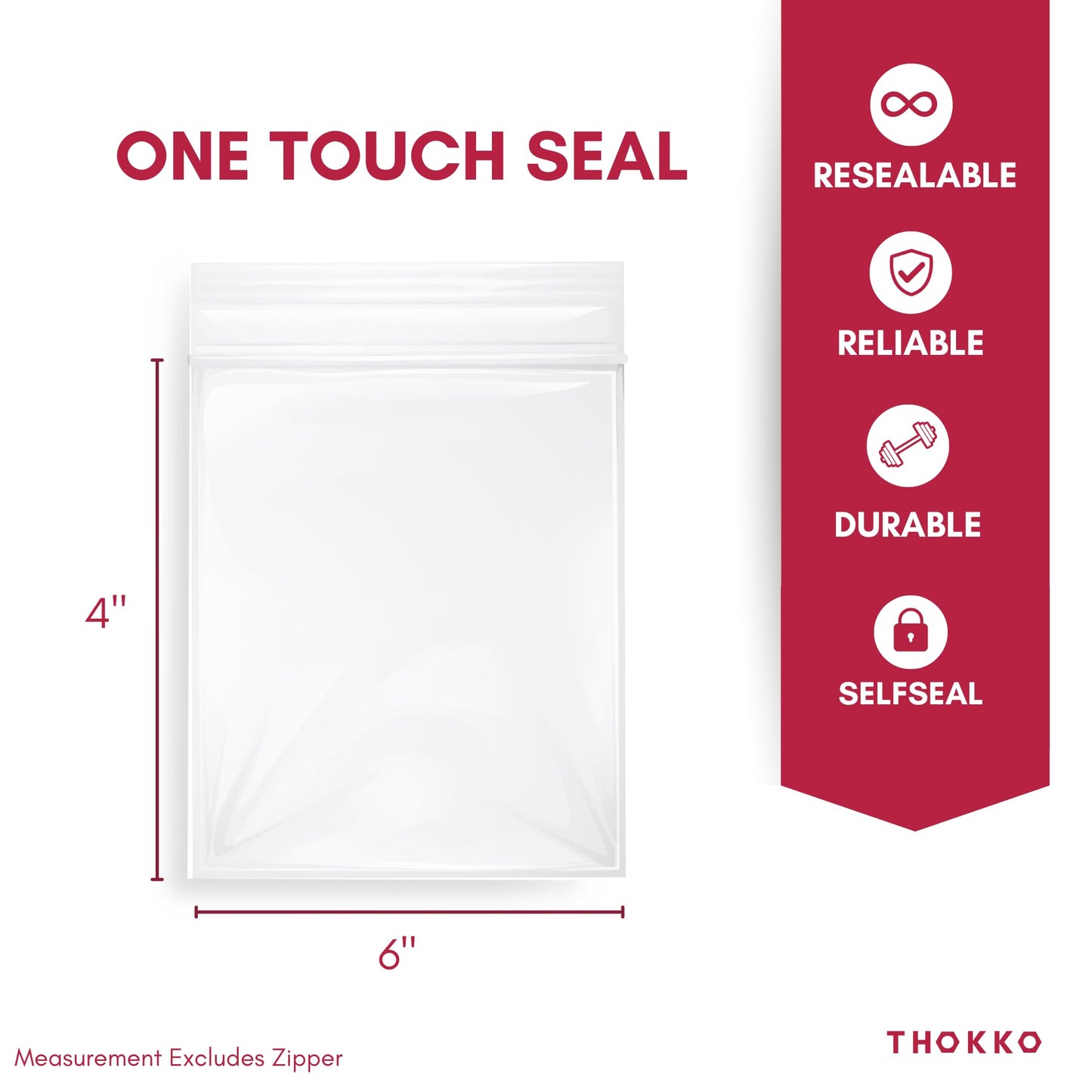 THOKKO Clear Reclosable Bags, Single Single Track Zipper 2 Mil Thickness Zip Plastic Poly Bags (100)