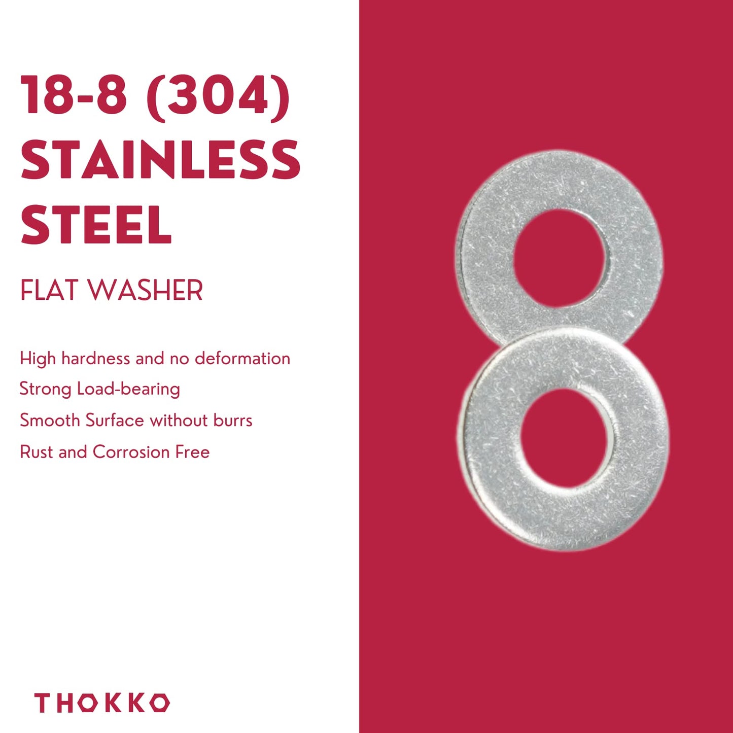 Thokko 304 (18-8) Stainless Steel Hardware Lock Flat Fender Washers