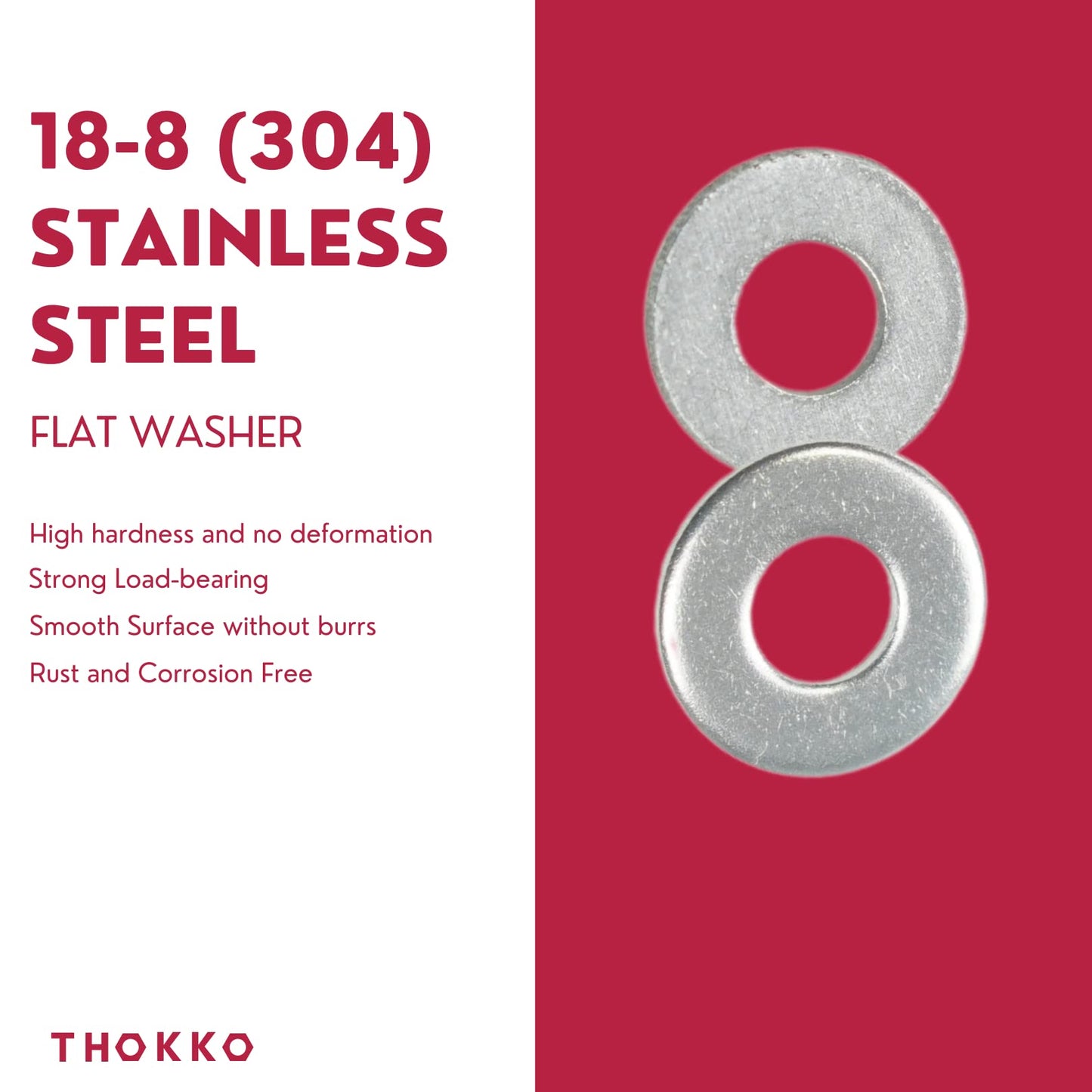 Thokko 304 (18-8) Stainless Steel Hardware Lock Flat Fender Washers
