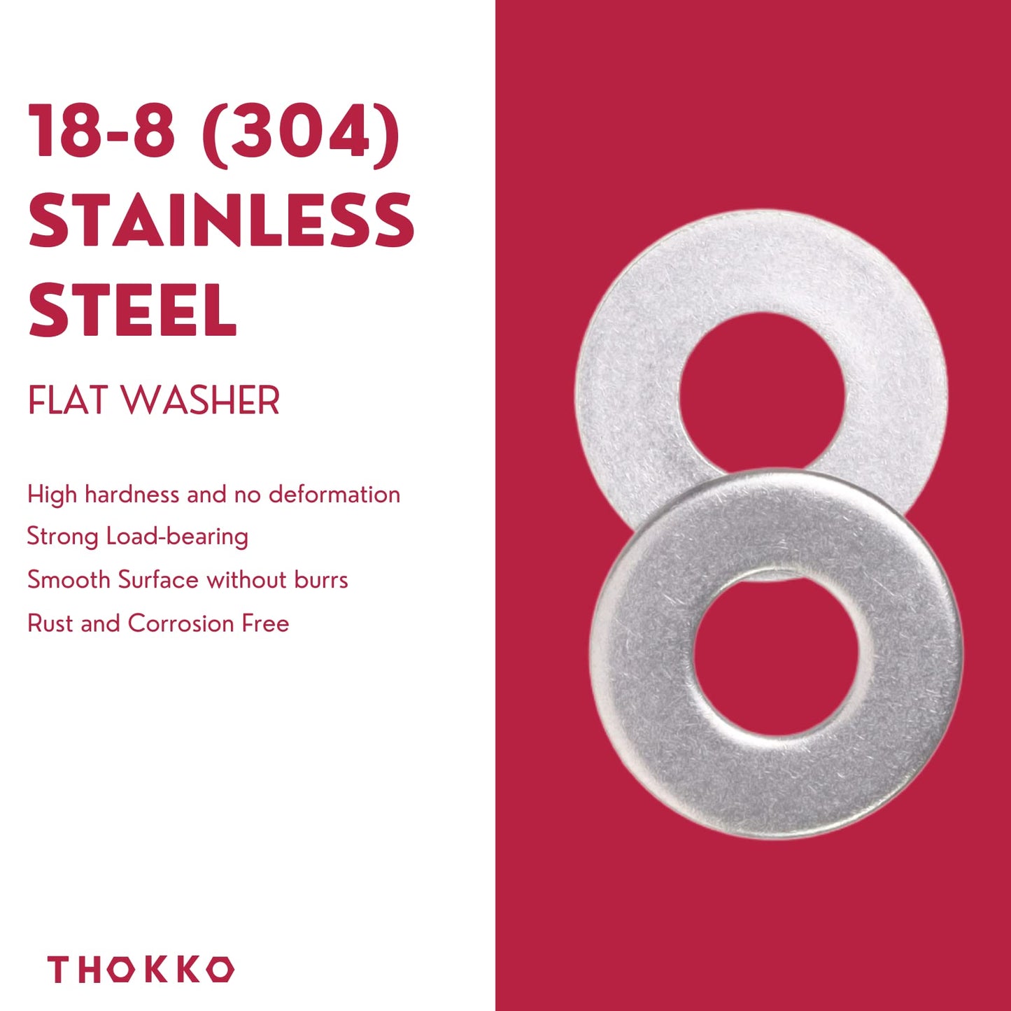 Thokko 304 (18-8) Stainless Steel Hardware Lock Flat Fender Washers