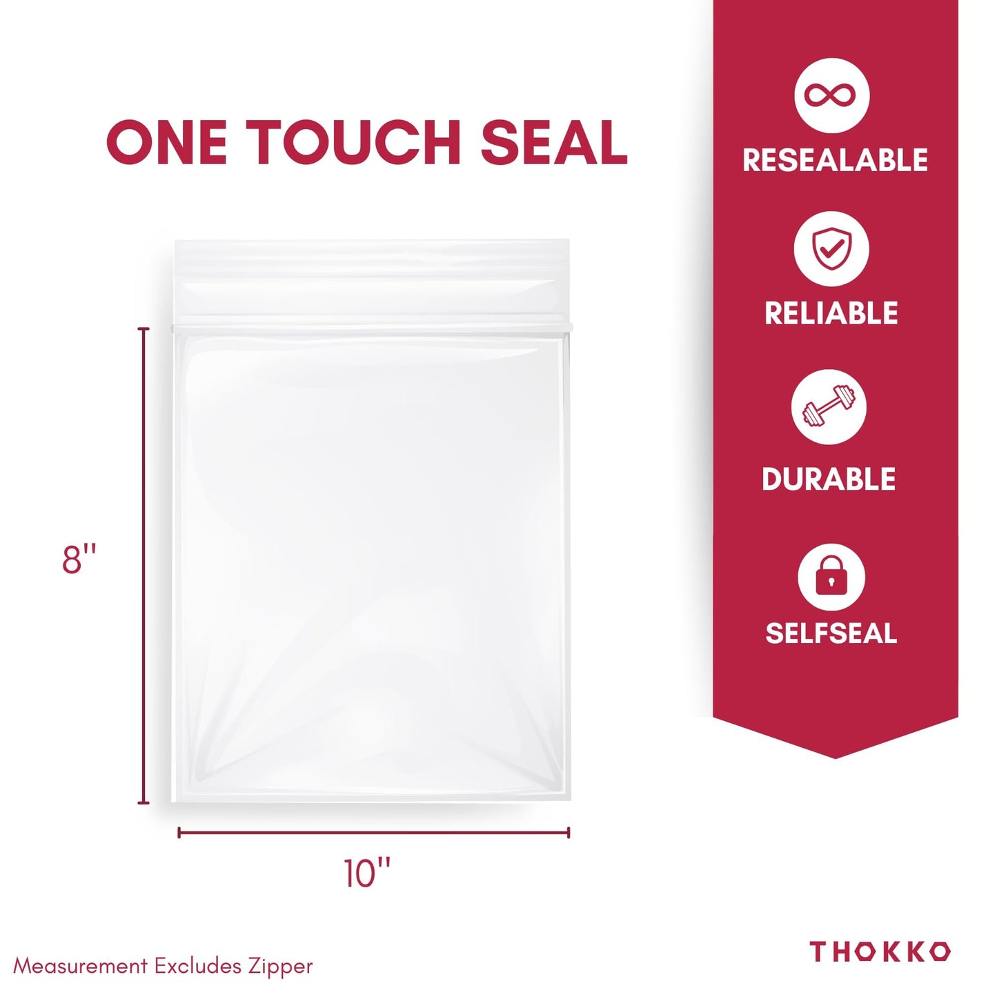 THOKKO Clear Reclosable Bags, Single Single Track Zipper 2 Mil Thickness Zip Plastic Poly Bags (500)