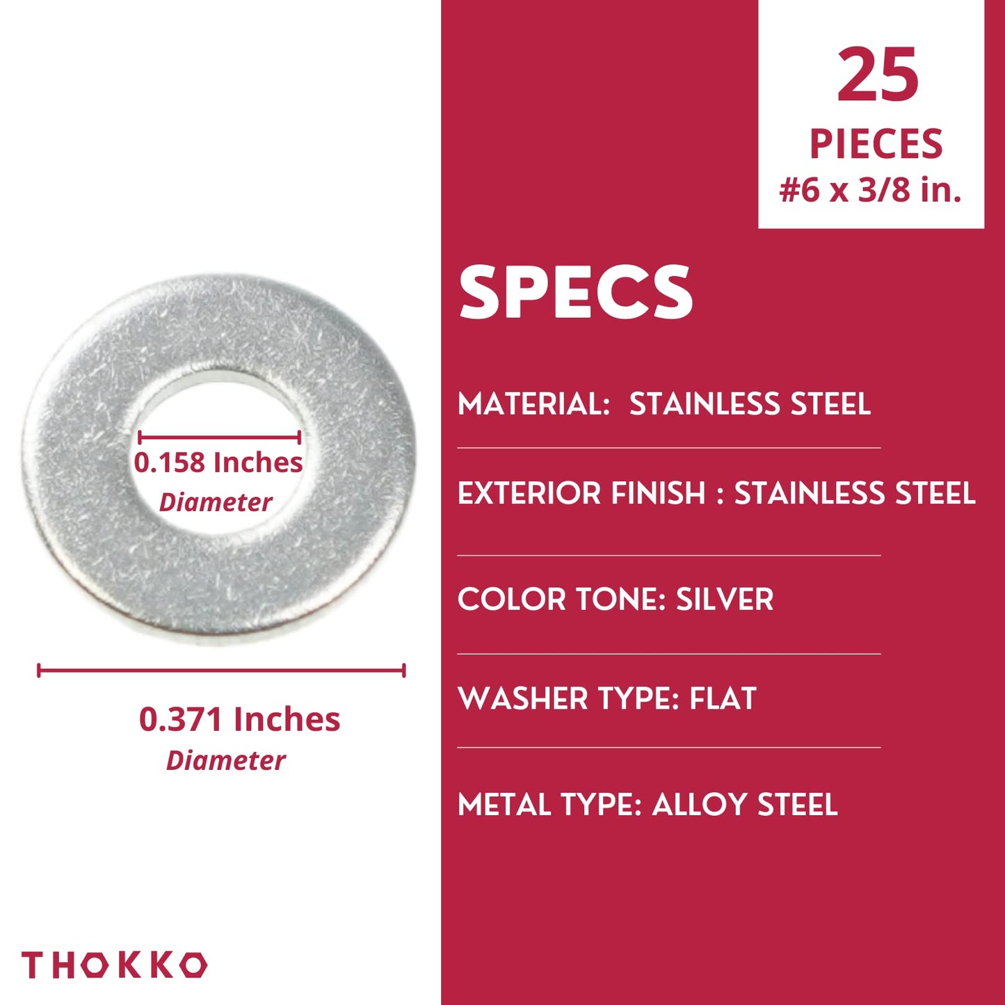 Thokko 304 (18-8) Stainless Steel Hardware Lock Flat Fender Washers
