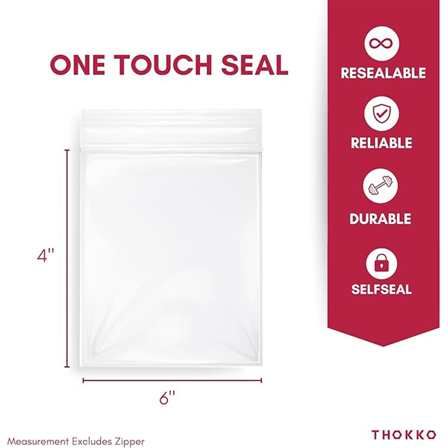 THOKKO Clear Reclosable Bags, Single Single Track Zipper 2 Mil Thickness Zip Plastic Poly Bags (500)
