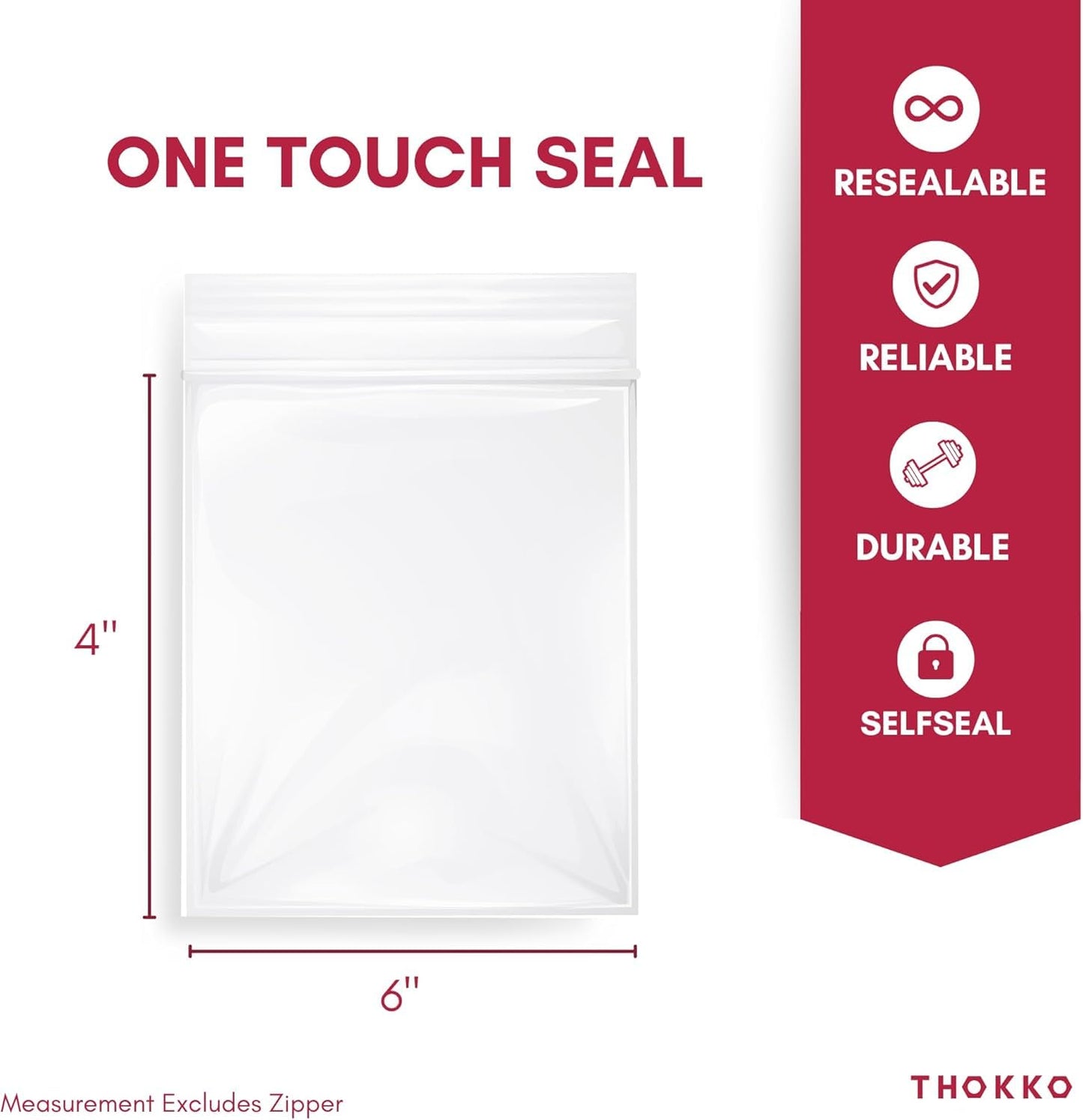THOKKO Clear Reclosable Bags, Single Single Track Zipper 4 MIL Thickness Zip Plastic Poly Bags (100 Pcs)