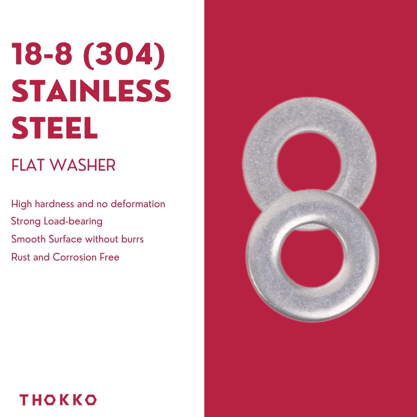 Thokko 304 (18-8) Stainless Steel Hardware Lock Flat Fender Washers