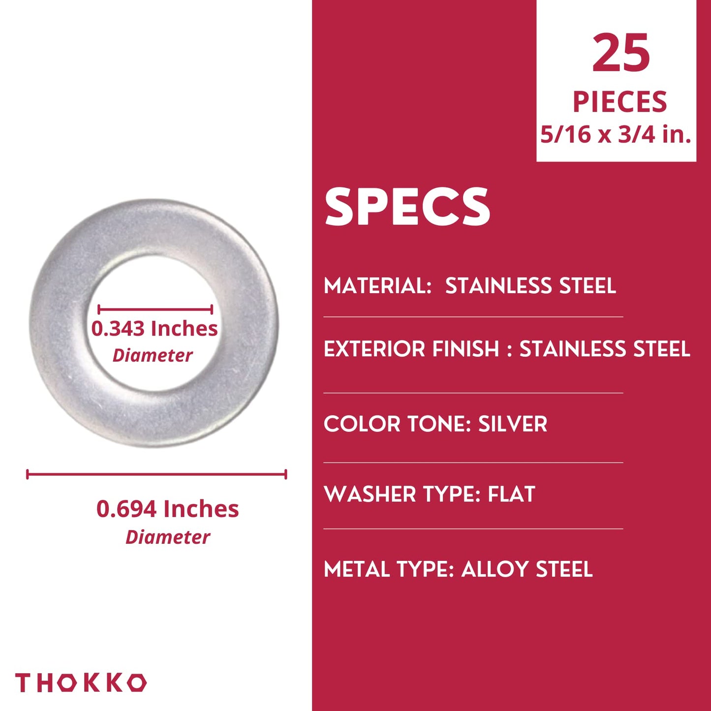 Thokko 304 (18-8) Stainless Steel Hardware Lock Flat Fender Washers