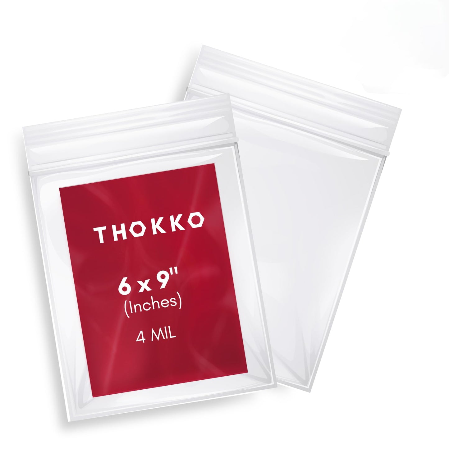 THOKKO Clear Reclosable Bags, Single Single Track Zipper 4 MIL Thickness Zip Plastic Poly Bags (100 Pcs)