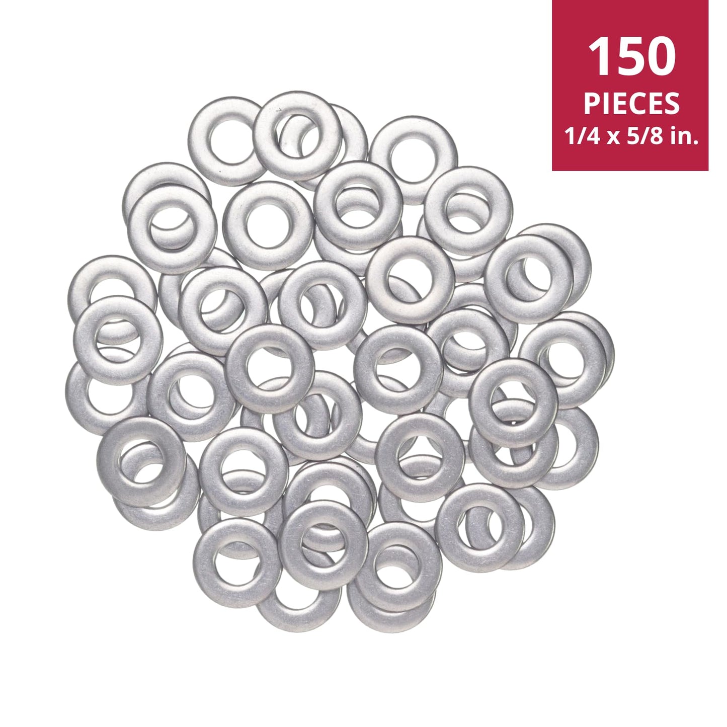 Thokko 1/4"" Stainless Flat Washer, 5/8"" Outside Diameter, 18-8 (304) Stainless Steel Smooth Surface Flat Washers - 150 Pack, Silver