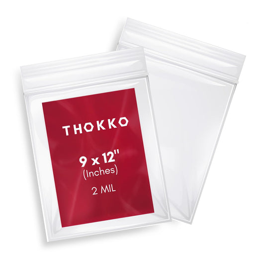 THOKKO Clear Reclosable Bags, Single Single Track Zipper 2 Mil Thickness Zip Plastic Poly Bags (100)