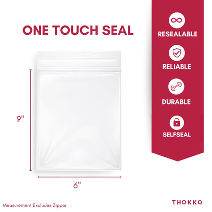 THOKKO Clear Reclosable Bags, Single Single Track Zipper 2 Mil Thickness Zip Plastic Poly Bags (100)