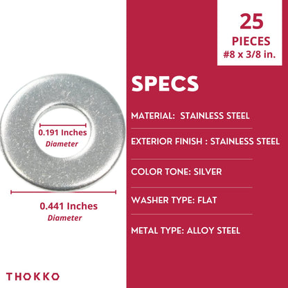 Thokko 304 (18-8) Stainless Steel Hardware Lock Flat Fender Washers
