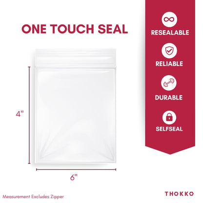 THOKKO Clear Reclosable Bags, Single Single Track Zipper 2 Mil Thickness Zip Plastic Poly Bags (100)