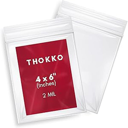 THOKKO Clear Reclosable Bags, Single Single Track Zipper 2 Mil Thickness Zip Plastic Poly Bags (500)
